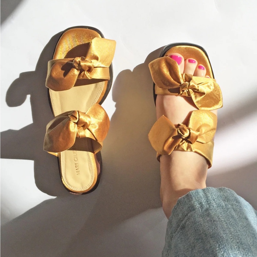 Mari Giudicelli Betis Gold Satin Sandals
